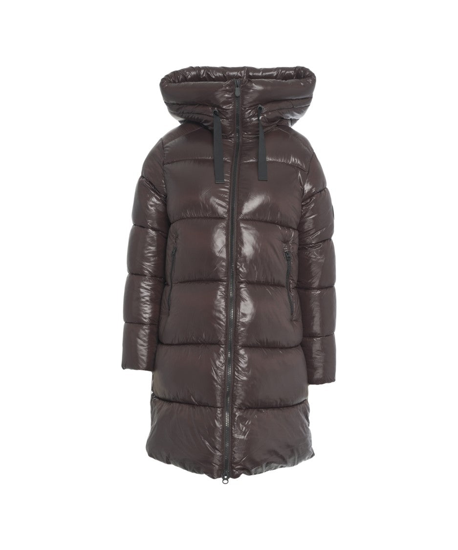 Save The Duck Glossy Long Puffer Jacket With Adjustable Collar And Plumtech Insulation