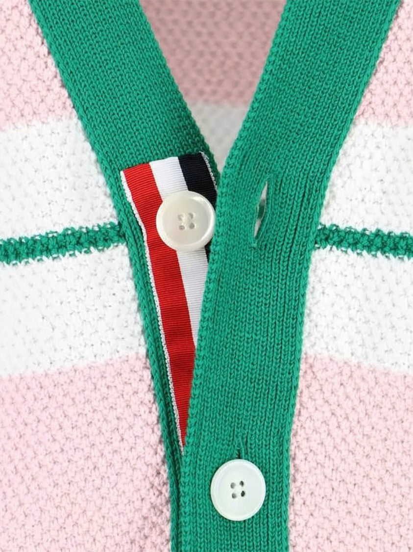 Thom Browne Thom Browne Deep V-Neck Cardigan With Horizontal Stripe Detail