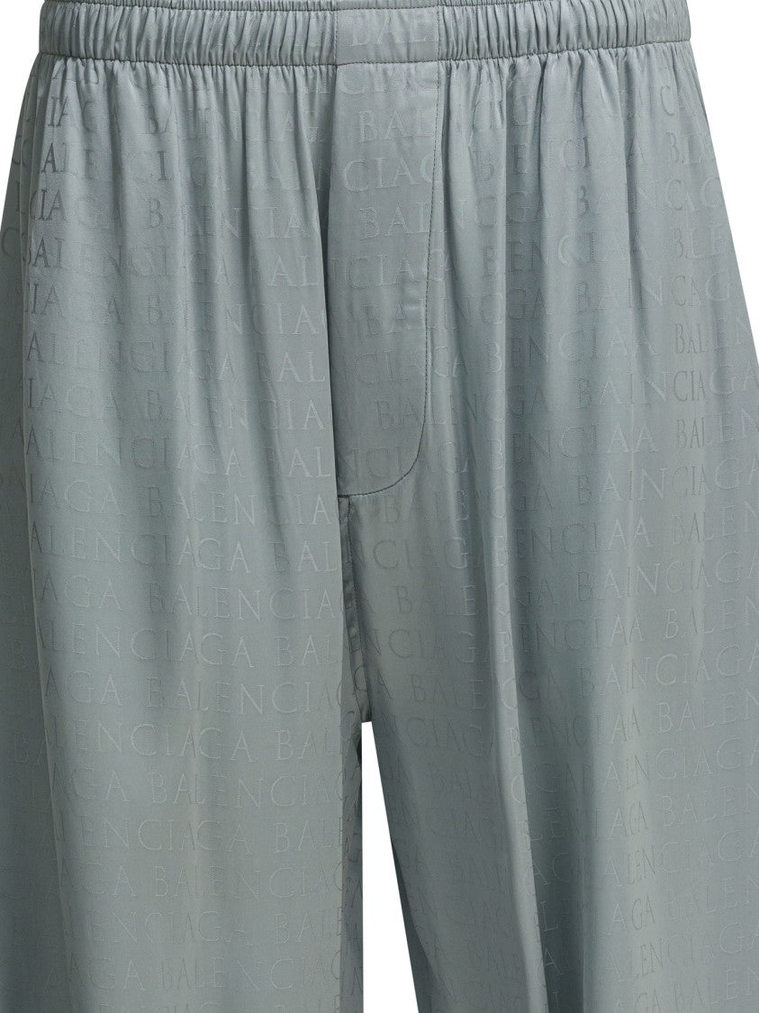 Balenciaga Cropped Trousers With Tonal Logo Pattern And Relaxed Fit