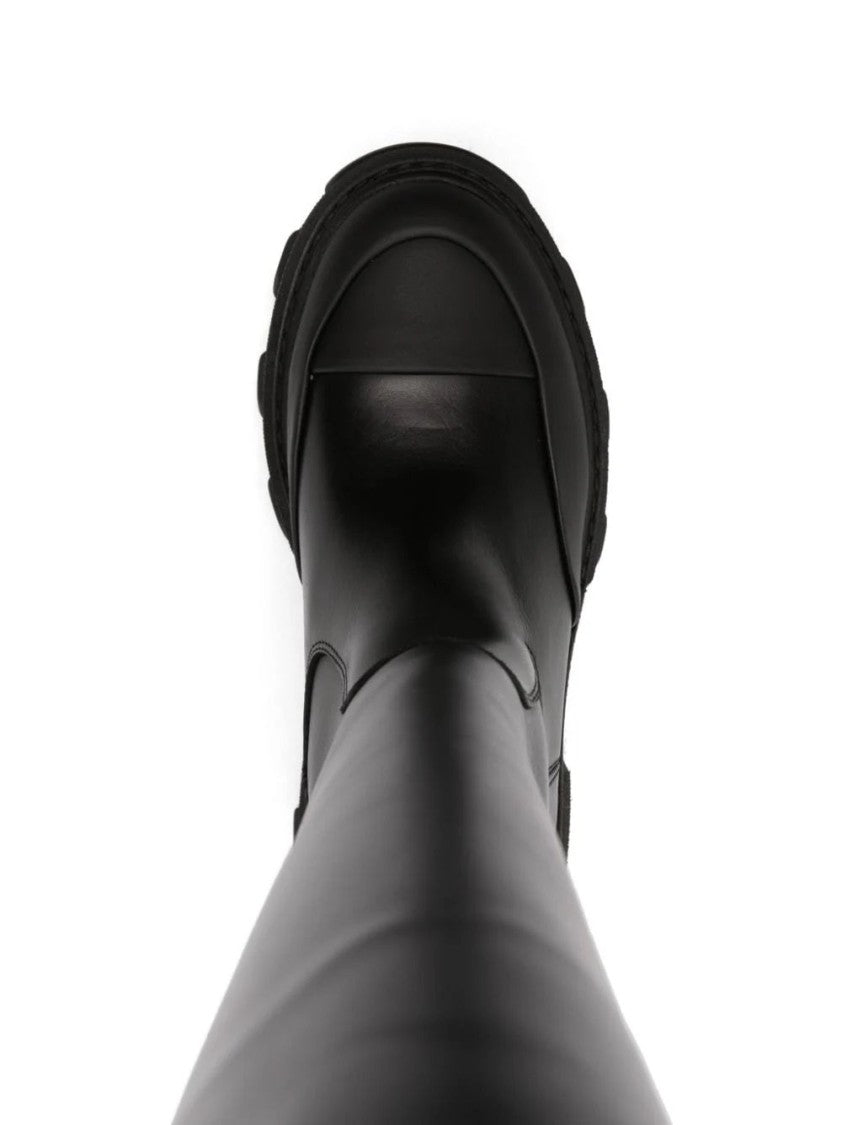 Ganni Black Cleated High Tubular Chunky Pull Tab Leather Boots
