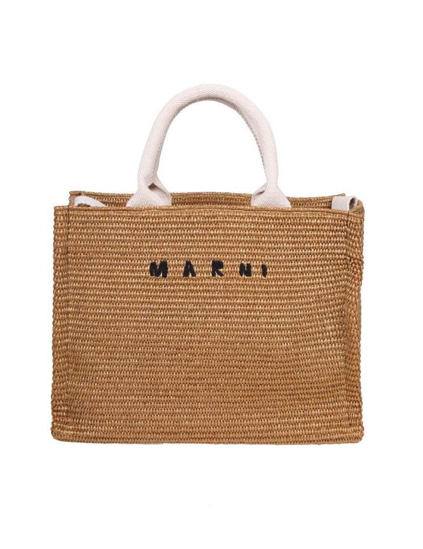 Marni Shopping Small In Natural Color Raffia Effect Fabric