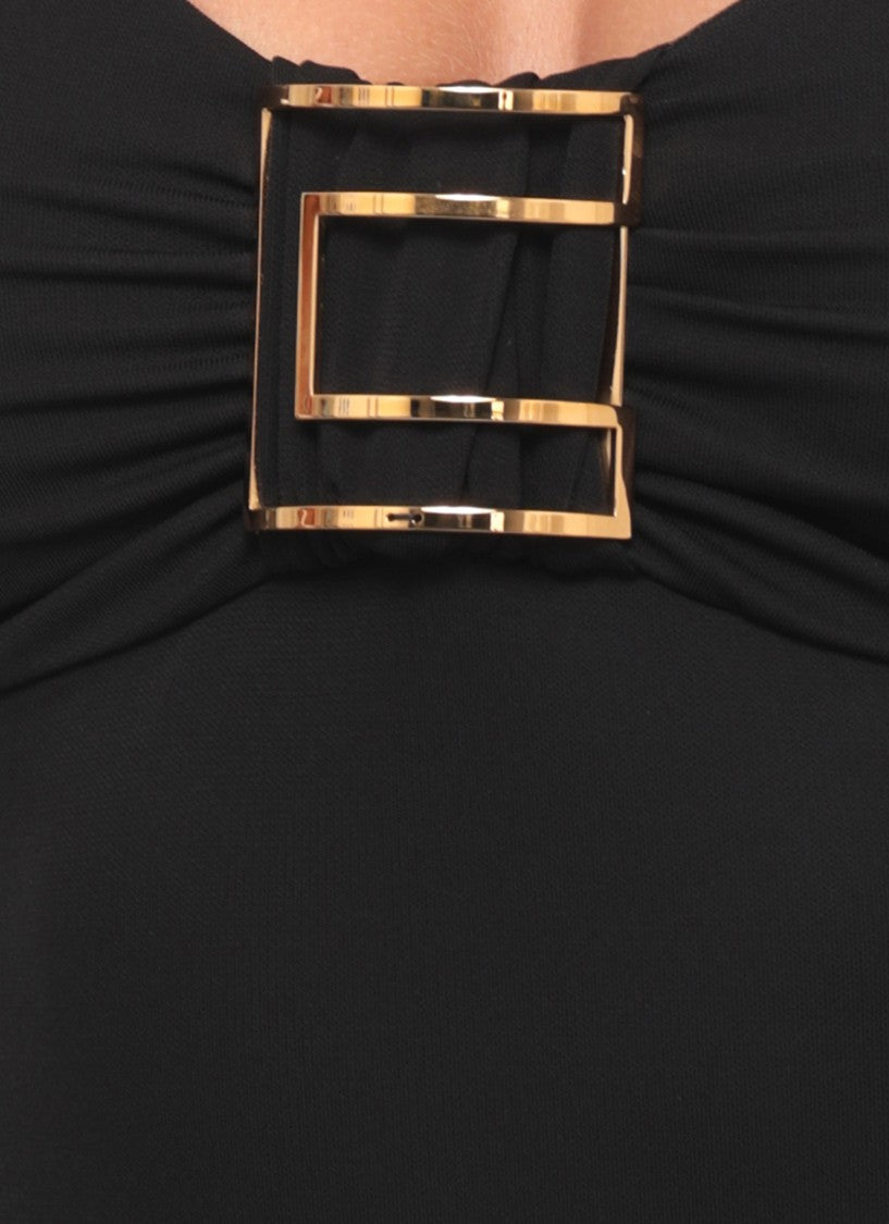 Elisabetta Franchi Fitted Long-Sleeve Black Shirt With Gold Logo Detail