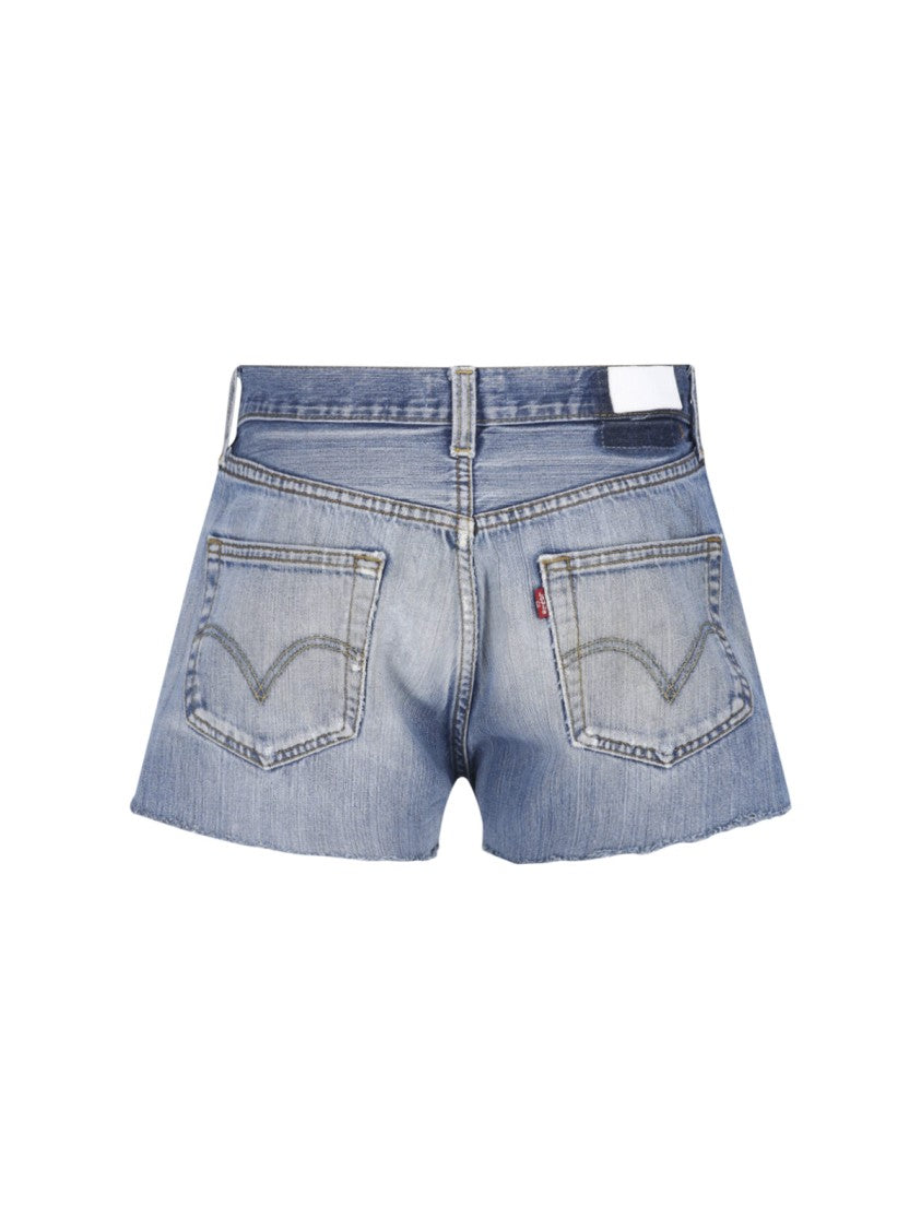 Re/Done Light Blue Worn Five-Pocket Denim Shorts