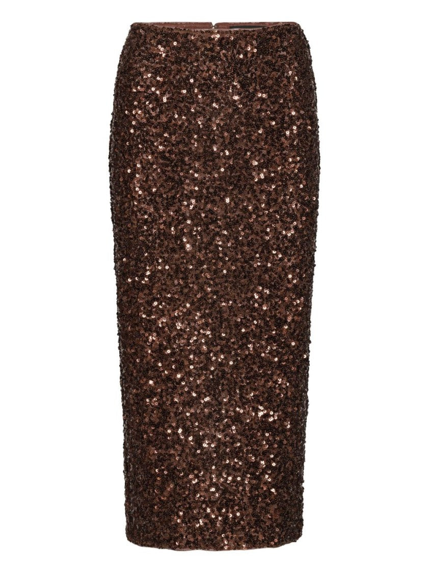 Rotate Sequin-Embellished Pencil Skirt With Rear Split And Zip Fastening