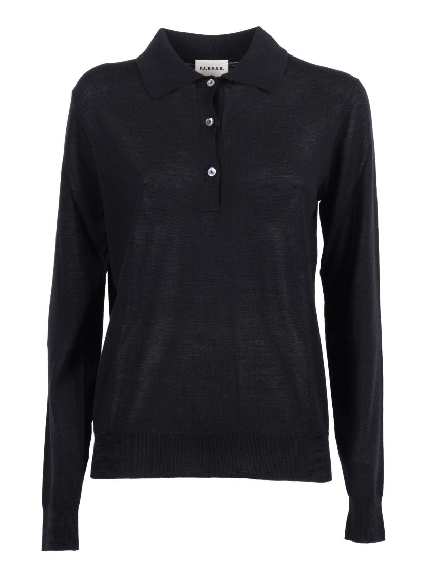 P.A.R.O.S.H. Long-Sleeve Polo With Classic Collar And Tailored Fit