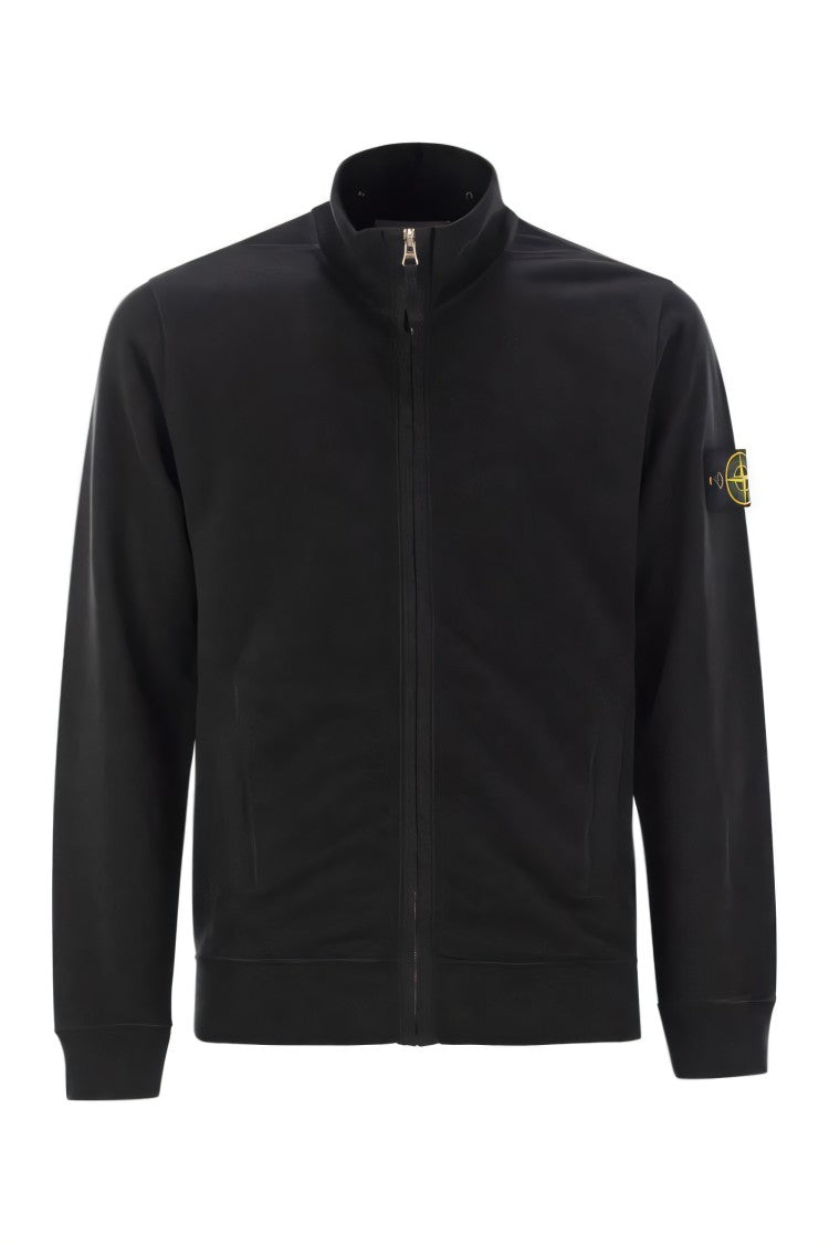 Stone Island Black Hooded Sweatshirt With Zip Closure