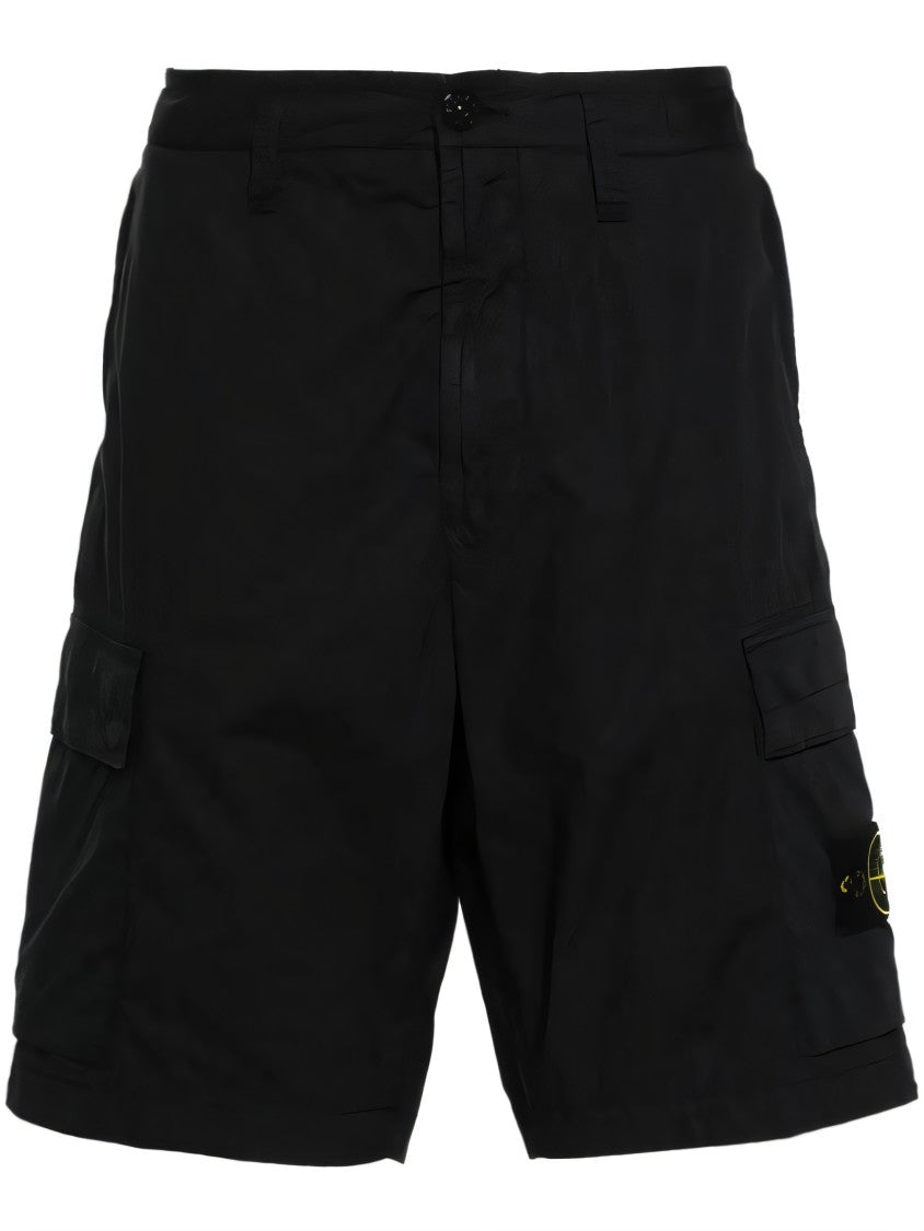Stone Island Classic Black Cargo Shorts With Flap Pockets