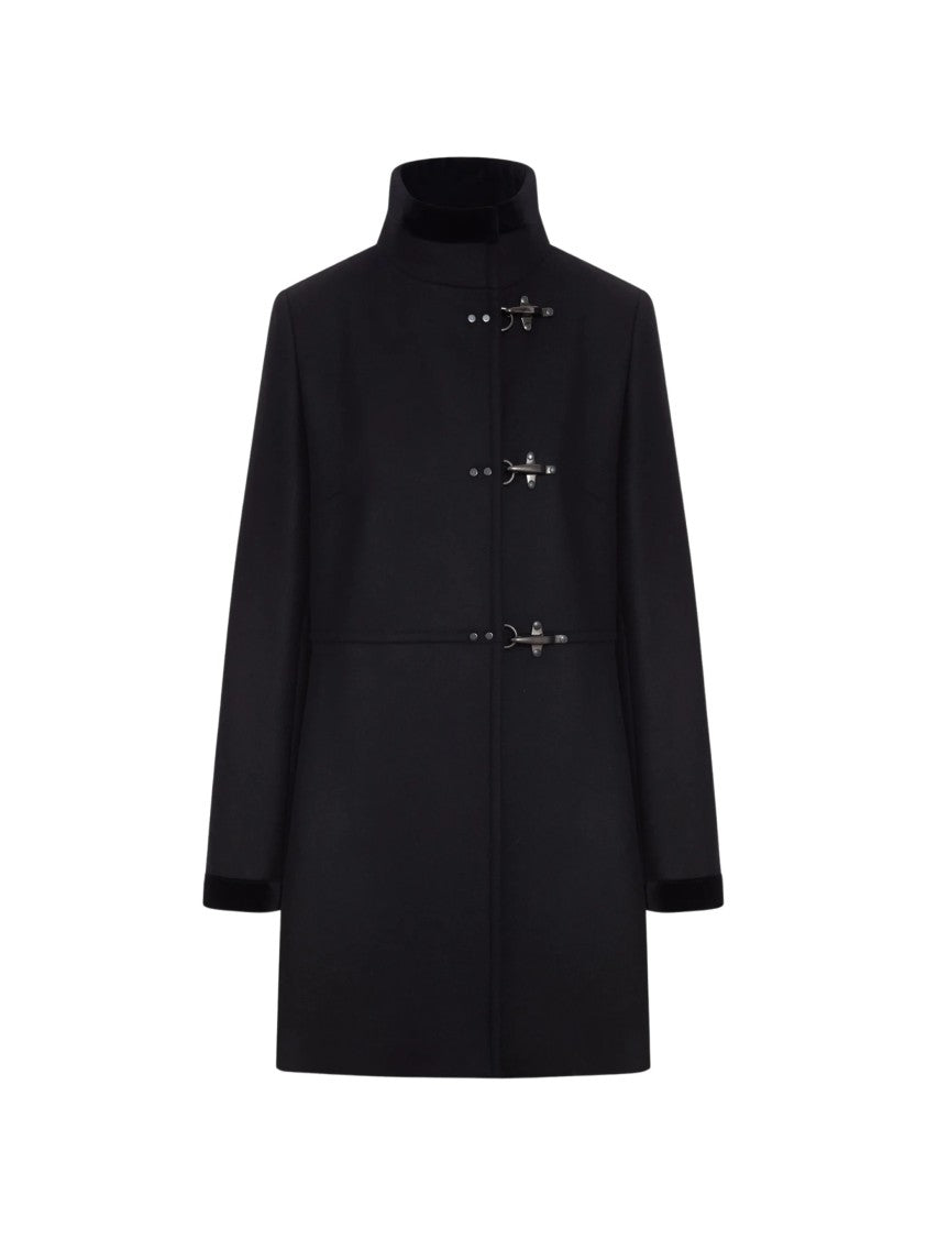 Fay Black Wool High-Neck Toggle Coat