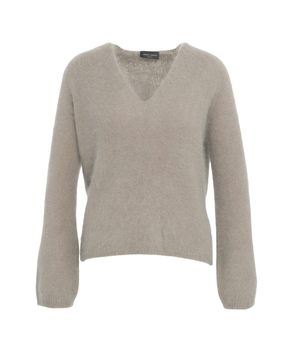 Roberto Collina V-Neck Gray Fine Knit Pullover With Relaxed Fit