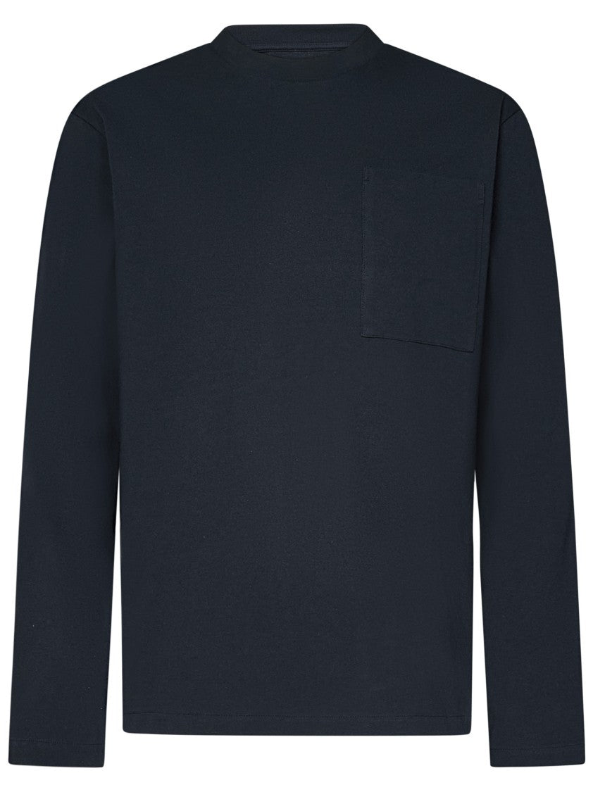 Jil Sander Long-Sleeved Blue T-Shirt With Logo And Chest Pocket