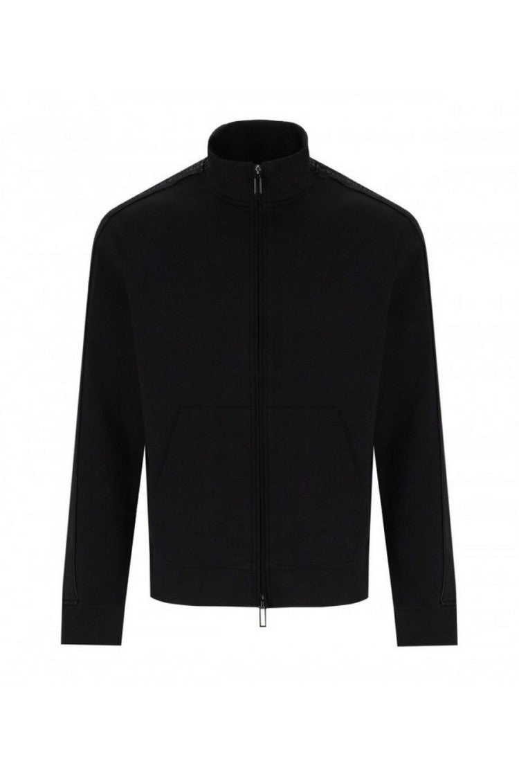 Emporio Armani Black Full-Zip Sweatshirt Textured Stripe Detail