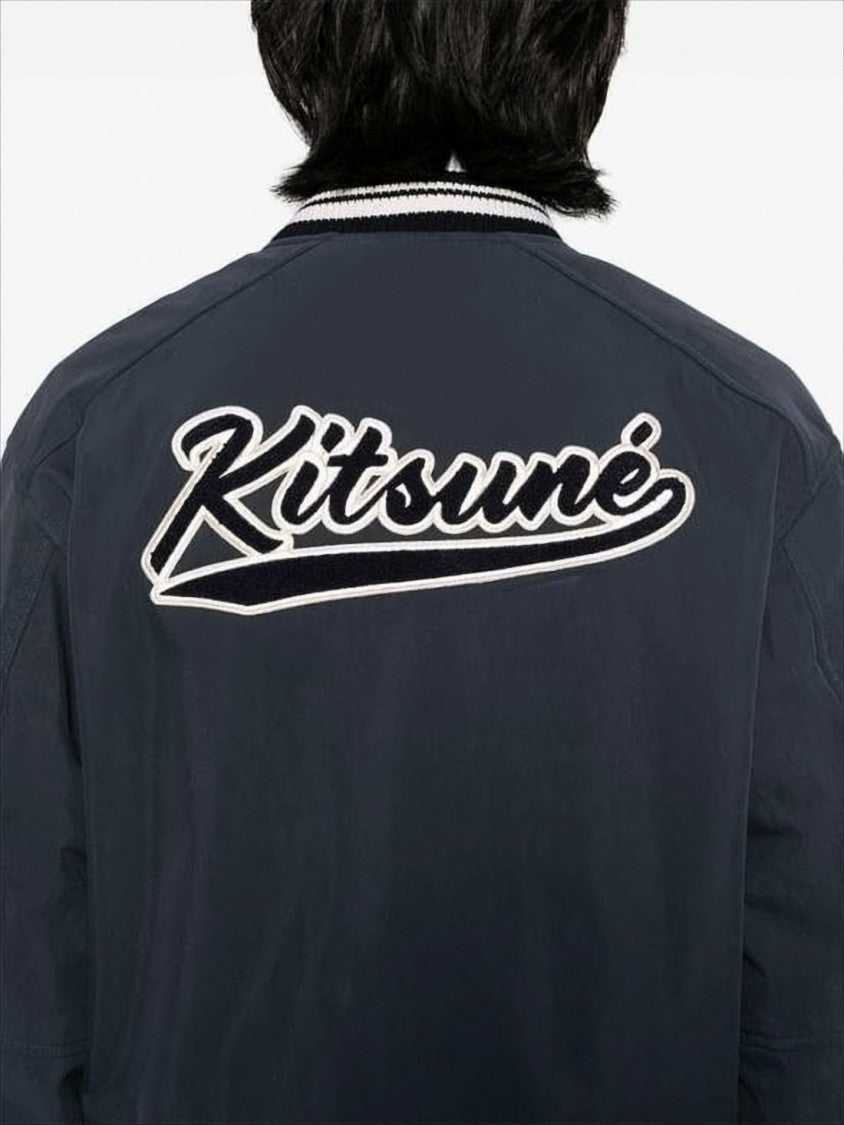 Maison Kitsuné Classic Blue Bomber Jacket With Contrast Detailing