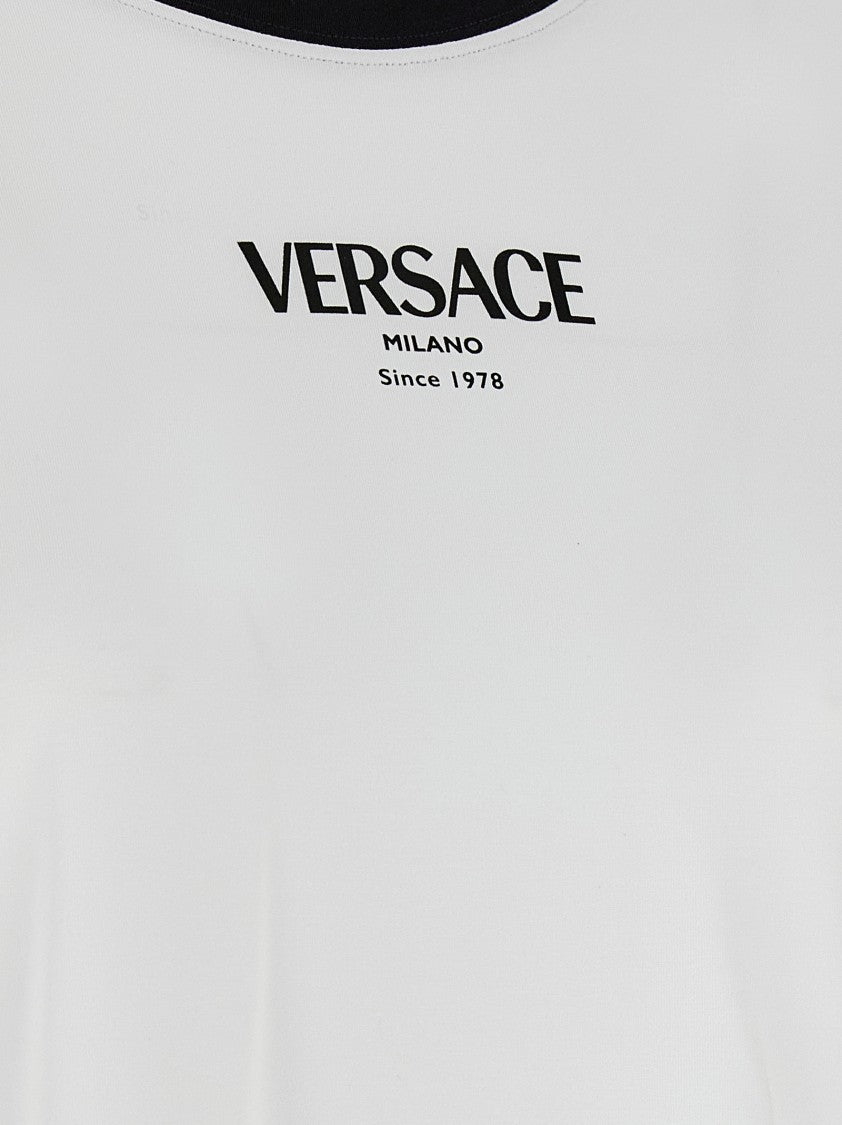 Versace Viscose Stretch Jersey T-Shirt With Contrasting Ribbed Accents