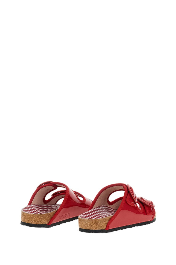 Birkenstock Ballet Flat Red Patent Leather Arizona Sandal With Round Buckles