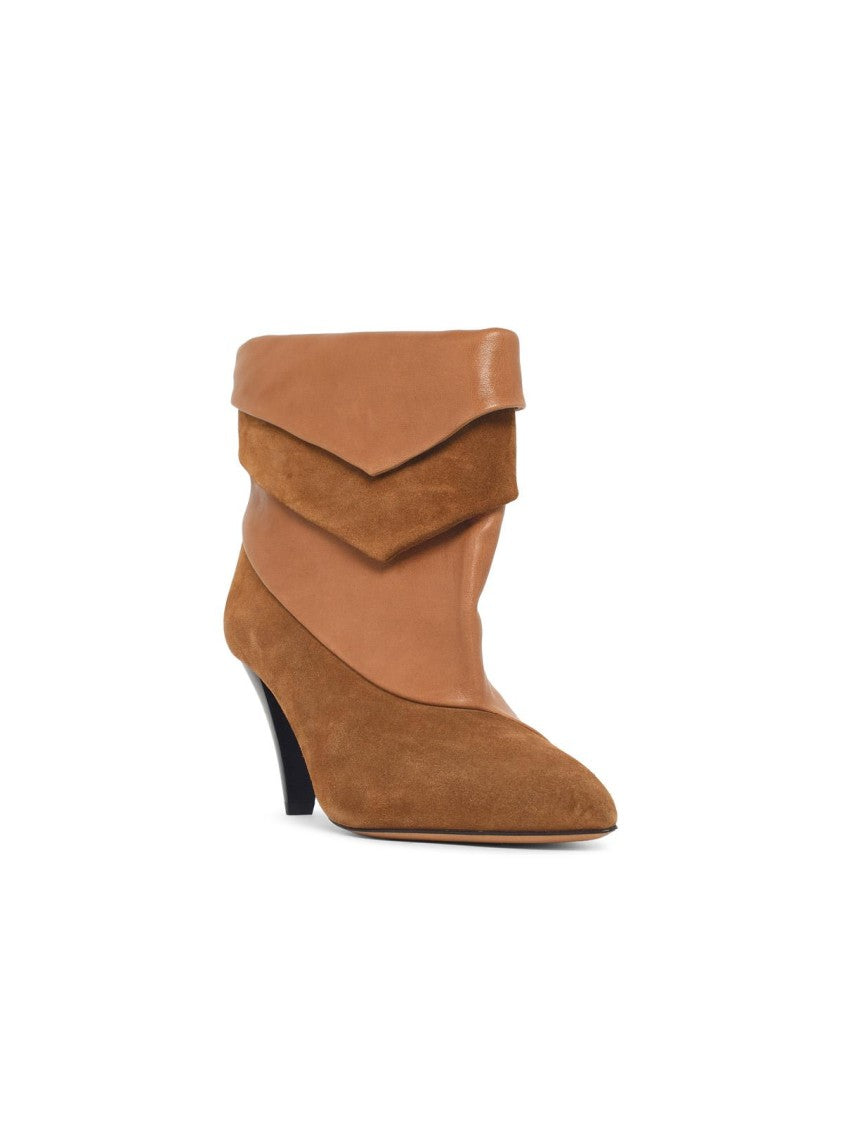 Isabel Marant 'Lyone' Ankle Boots In Cognac Brown Leather And Suede