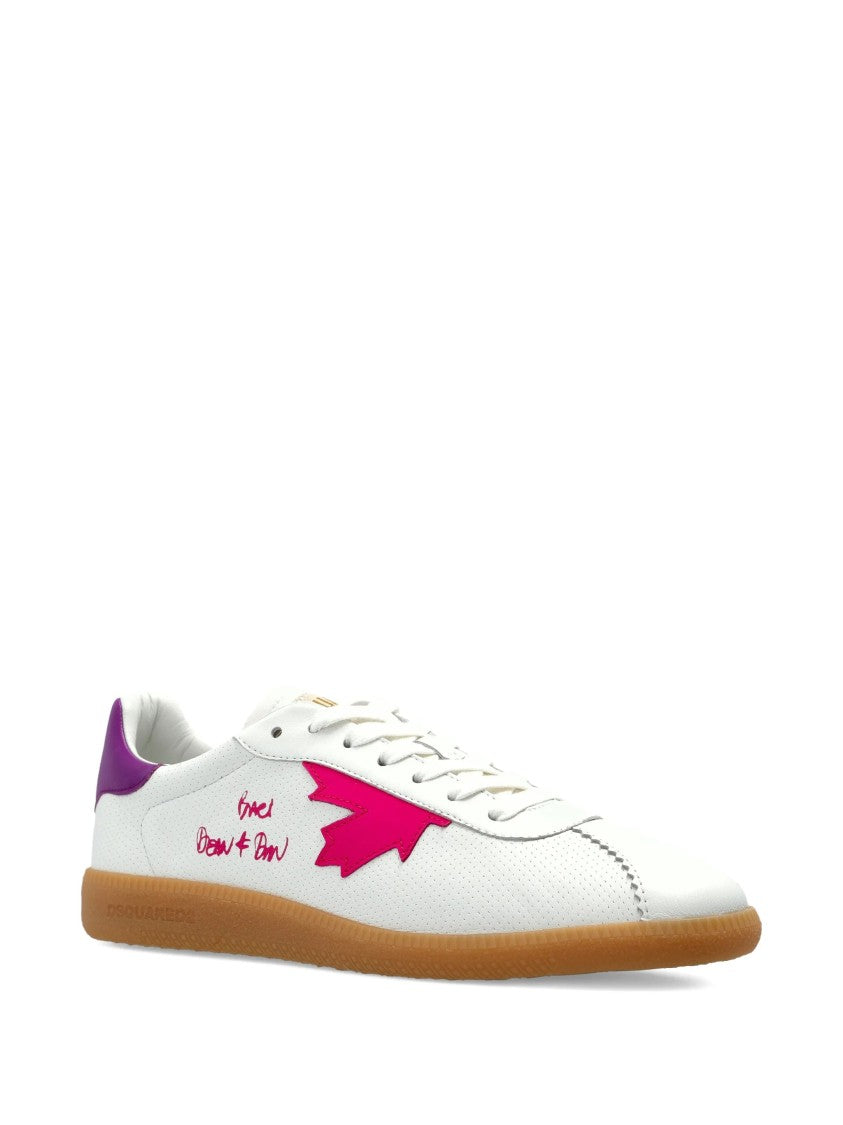 Dsquared2 White Low-Top Nappa Purple Accent Sneakers