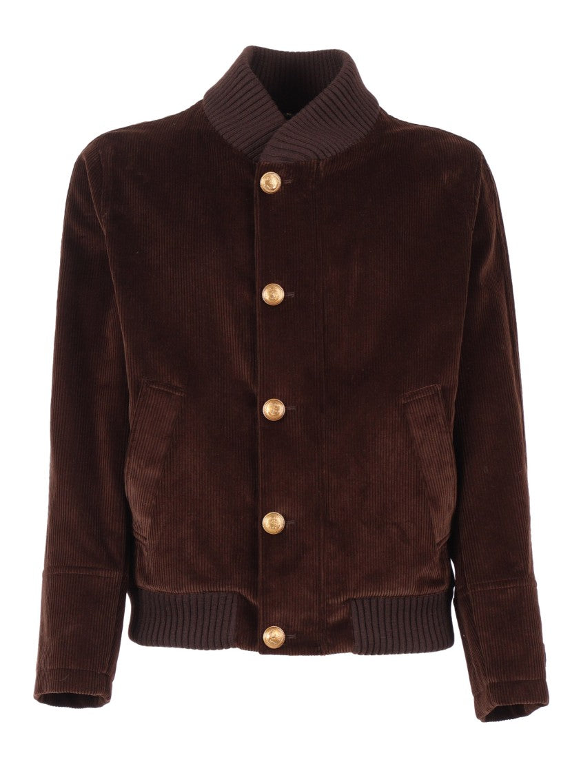 Sealup Brown Velvet Blouson With Brass Buttons And Hand-Embroidered Anchor Detail