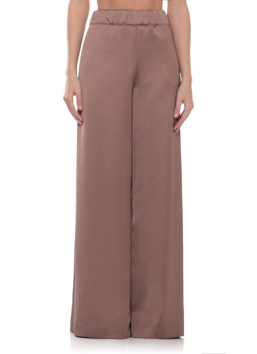 D. Exterior Brown Satin Palazzo Wide-Leg Pants