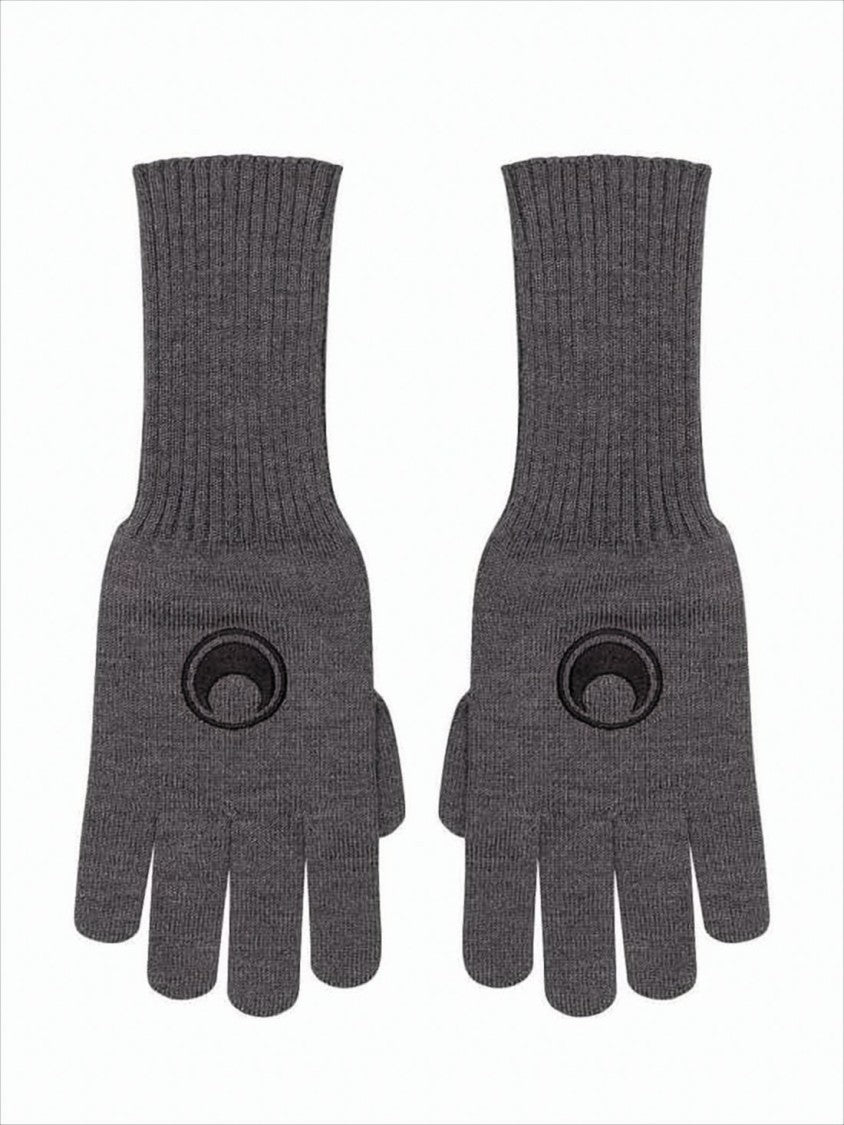Marine Serre Knitted Merino Wool Gloves With Embroidered Crescent Moon