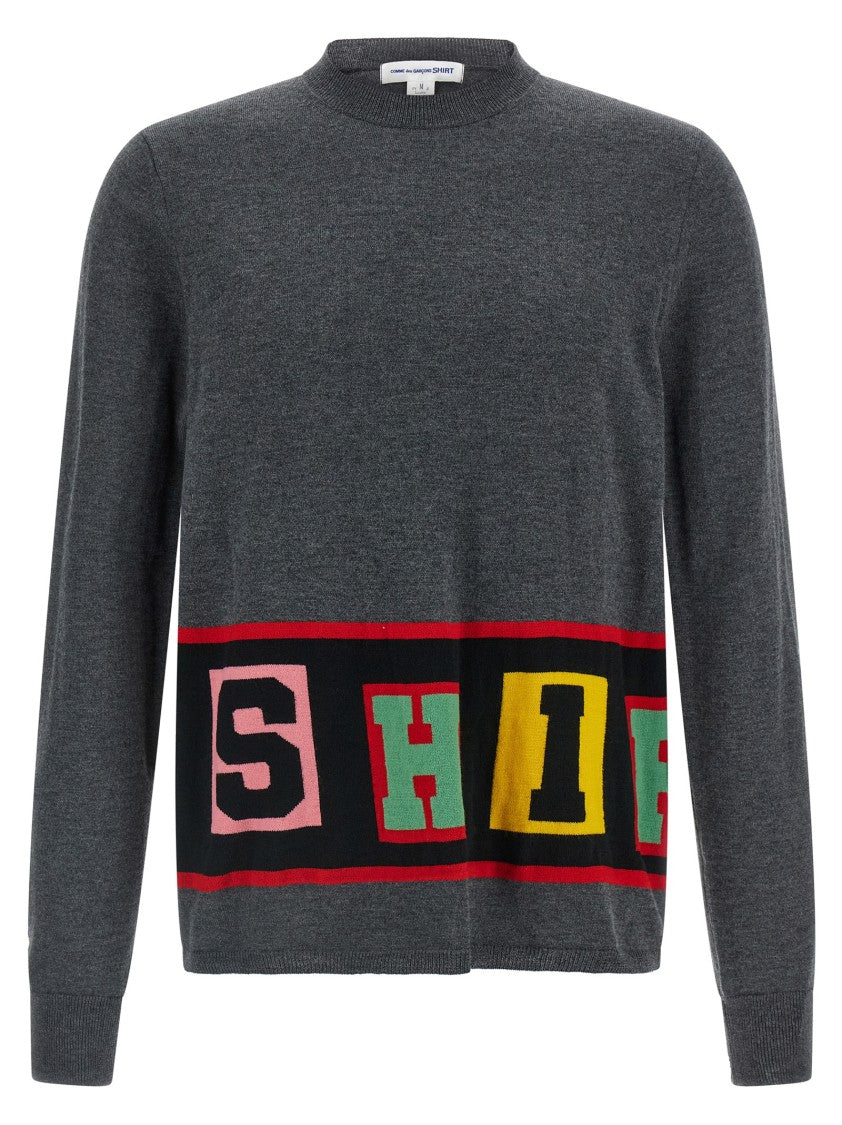 Comme Des Garçons Bold Intarsia Knit Sweater With Cuffed Sleeves