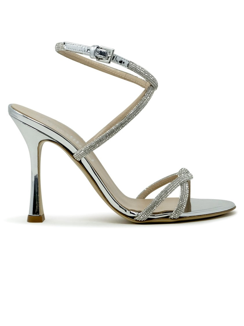 Ninalilou Silver Leather Sandals With Swarovski