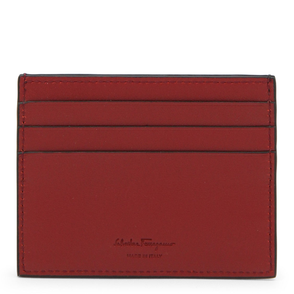 Ferragamo Textured Leather Gancini Card Holder With Silver Emblem