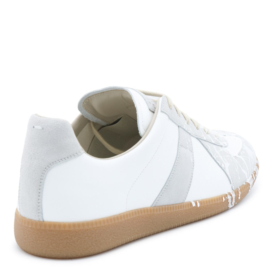 Maison Margiela Artfully Designed Off-White Leather Sneakers With Textured Accents