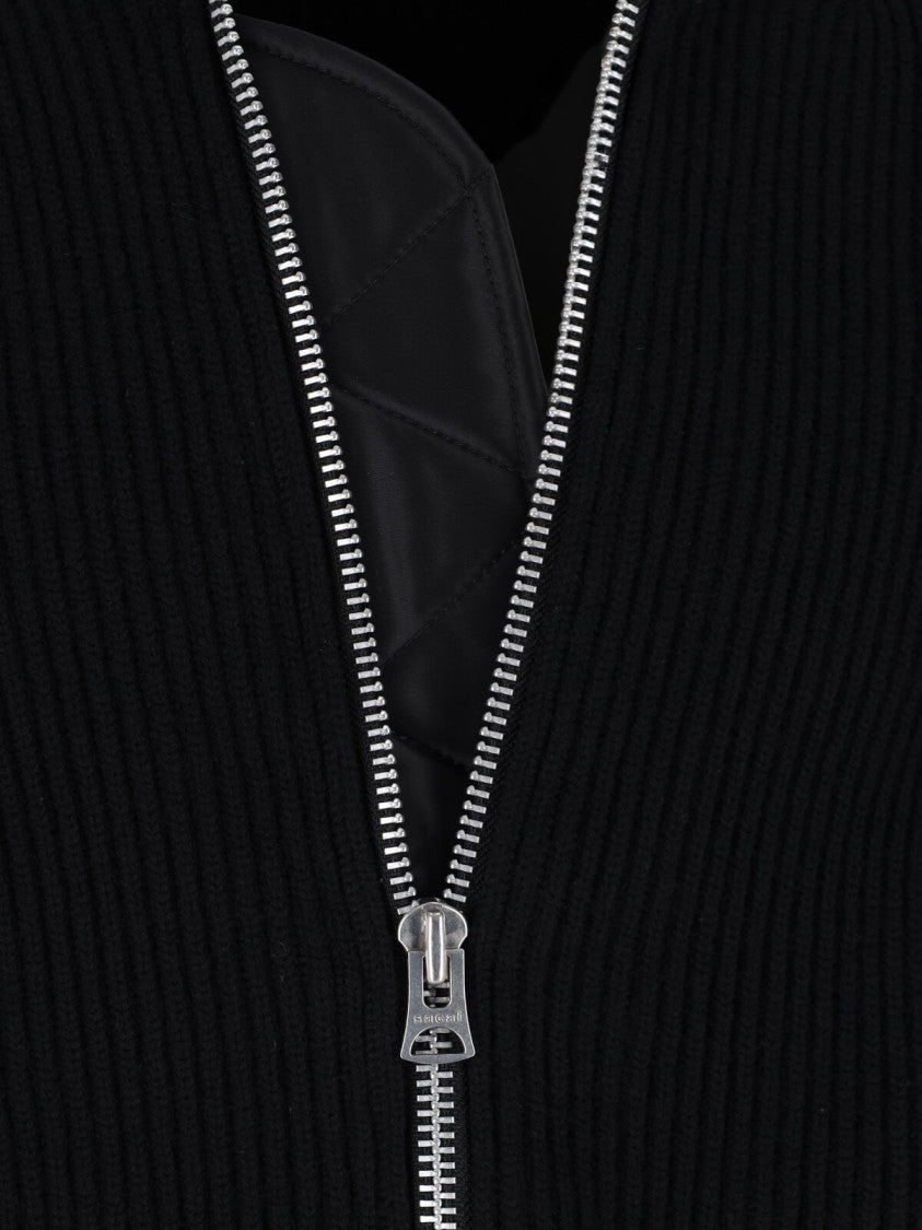 Sacai Black Wool Zip-Through Knit