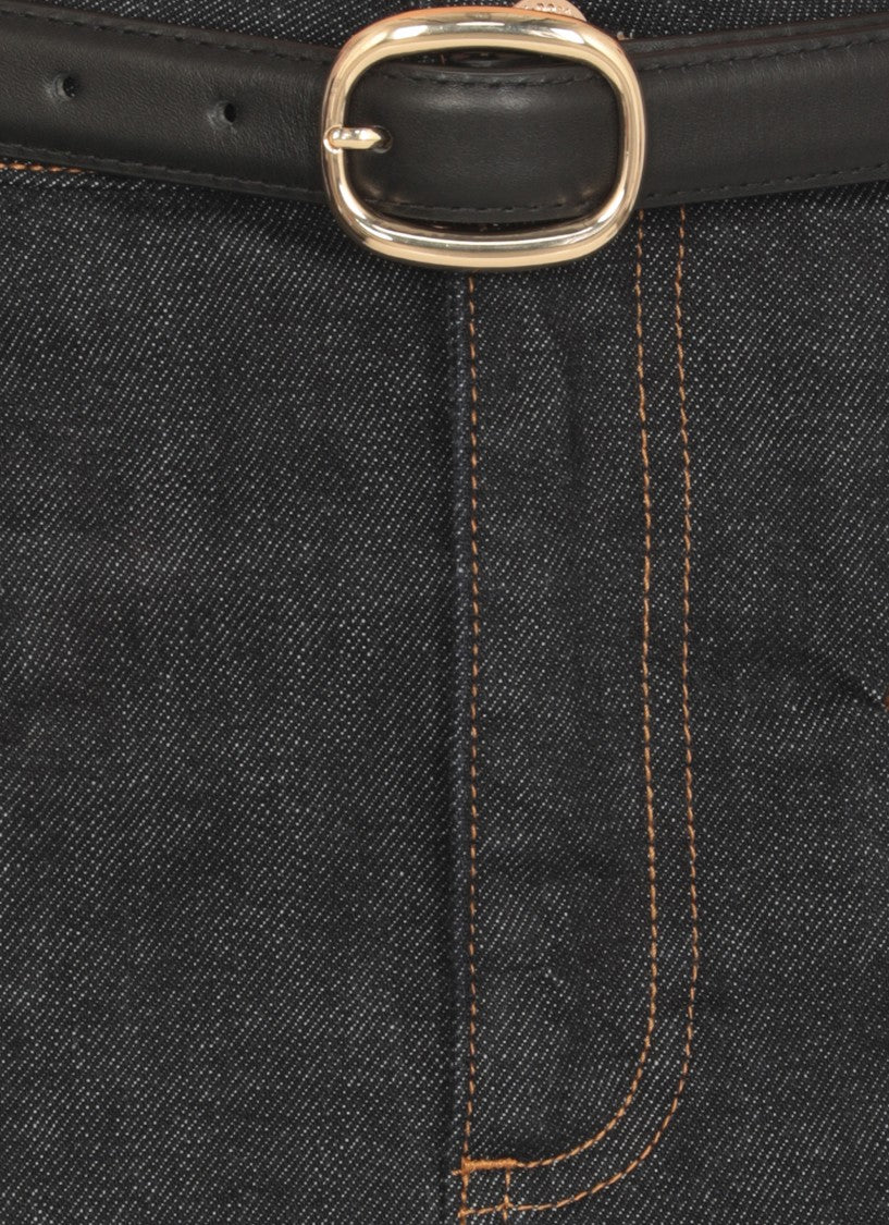 Self-Portrait Pencil Midi Skirt With Leather Belt