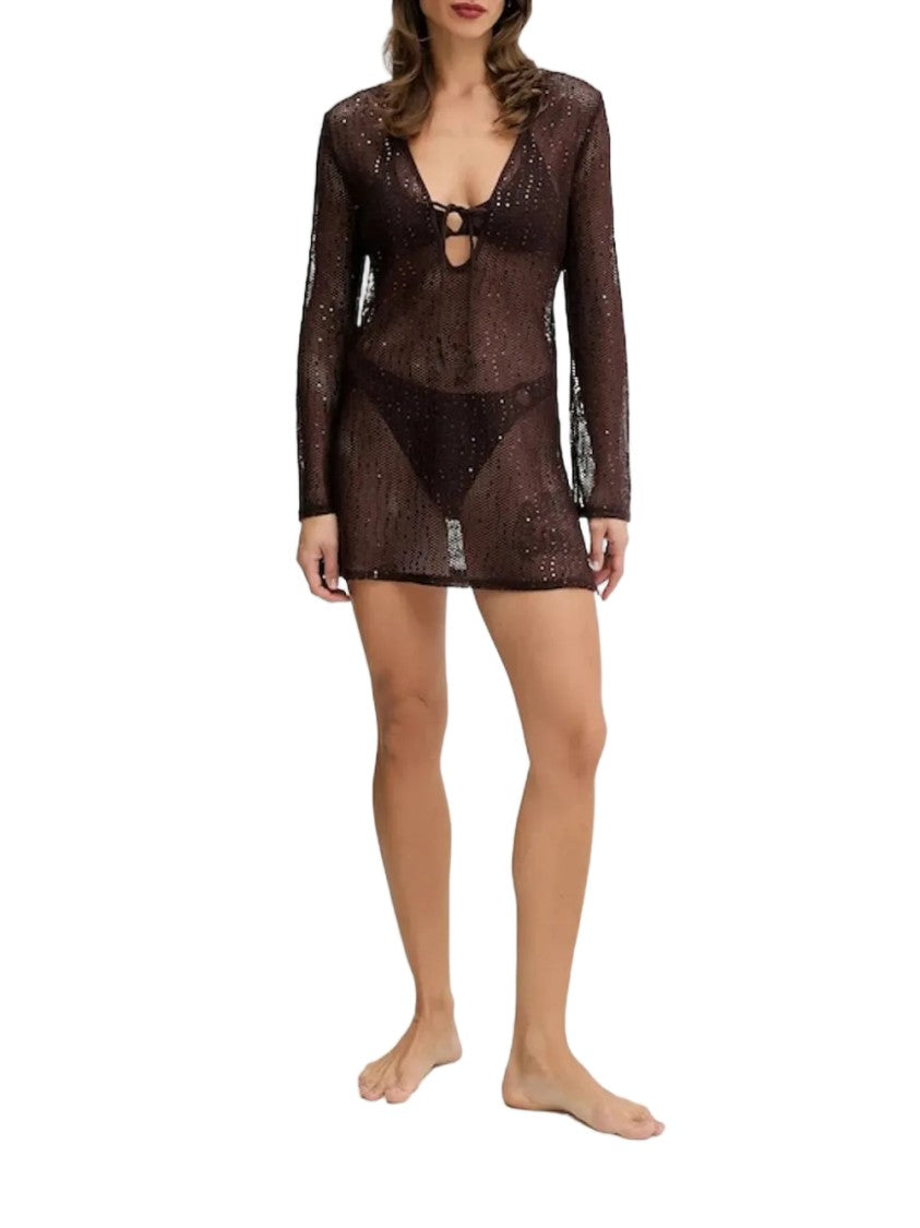 Karl Lagerfeld Sheer Long-Sleeved Mini Dress With Subtle Sequins