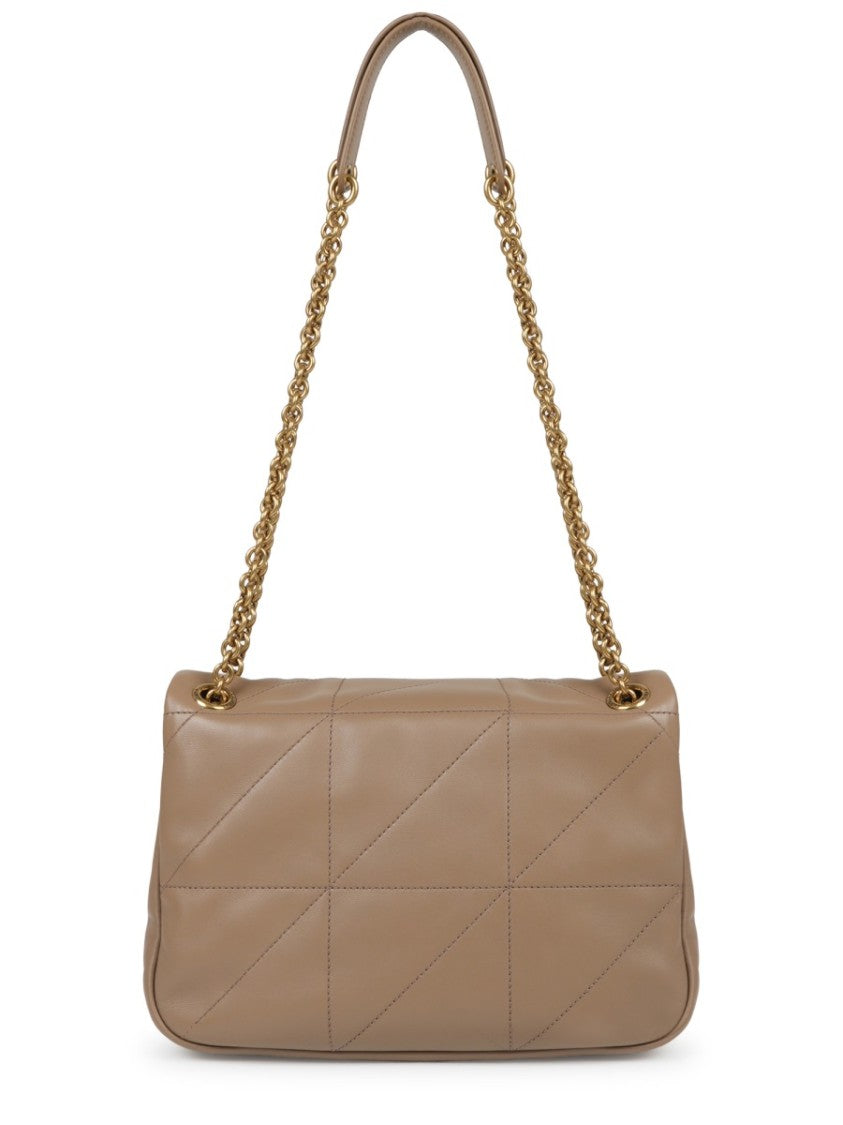Saint Laurent Structured Beige Leather Shoulder Bag