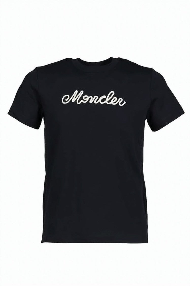 Moncler Short-Sleeved Black Cotton T-Shirt With Logo Detail