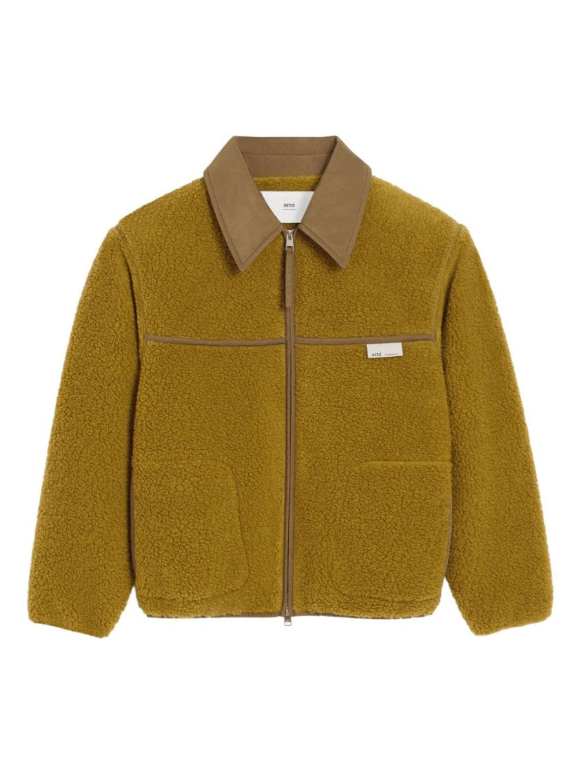 Ami Paris Boxy Olive Green Fleece Jacket