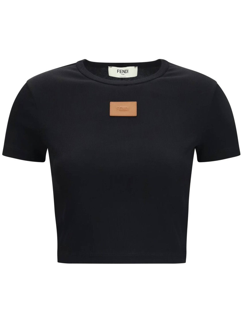 Fendi Short Sleeve Cropped Top Leather Patch