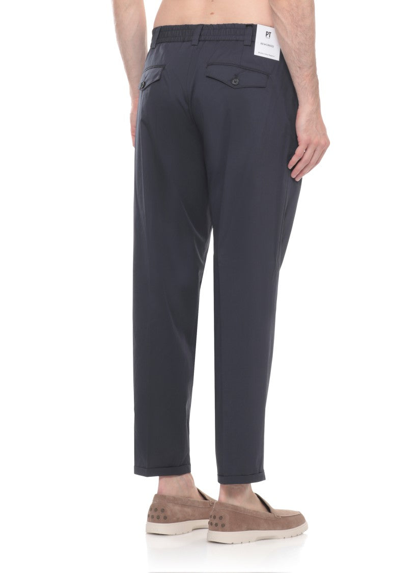 Pt Torino Blue Cotton Straight-Leg Pants