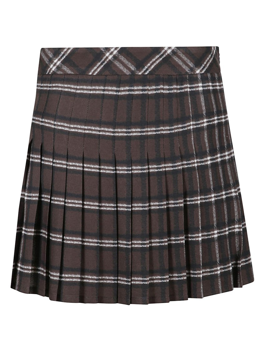 Ermanno Firenze Brown Plaid Mini Skirt With Pleated Detailing