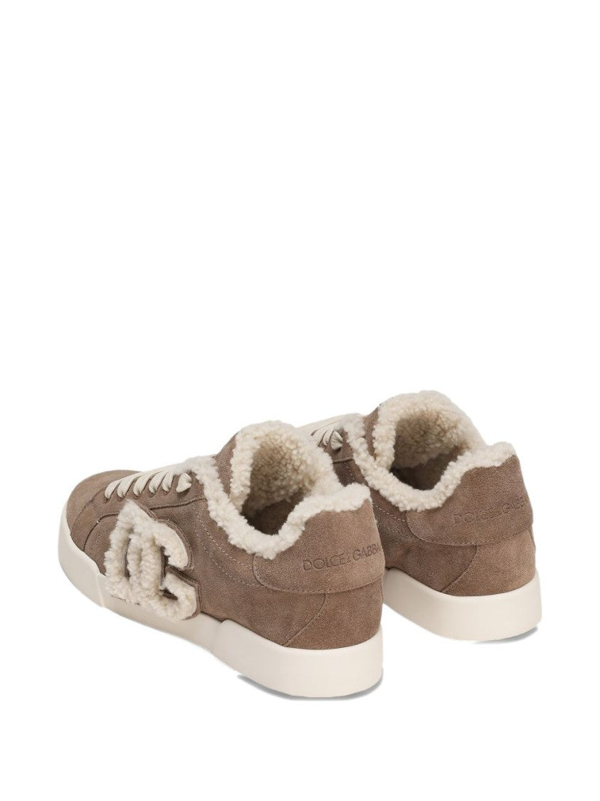 Dolce & Gabbana Shearling-Trim Sneakers With Bold Logo Patch
