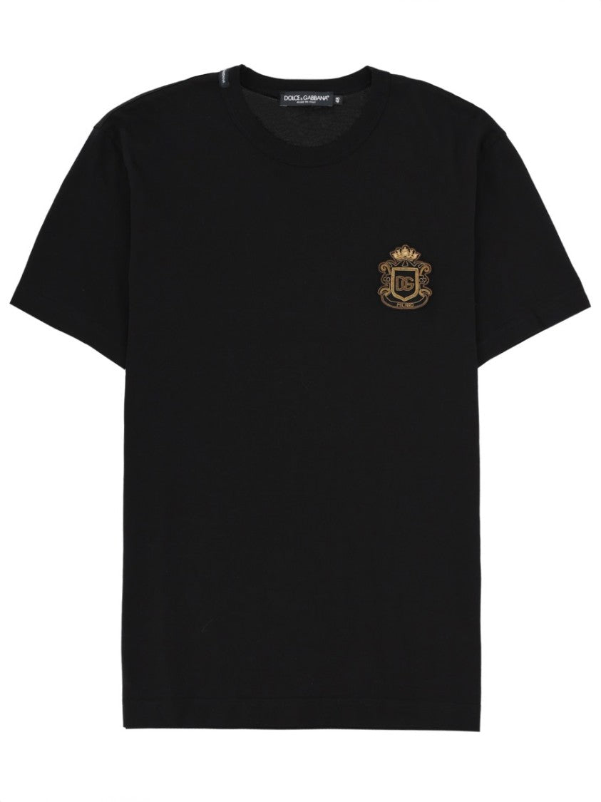 Dolce & Gabbana Black Left Chest Heraldic Logo T-Shirt