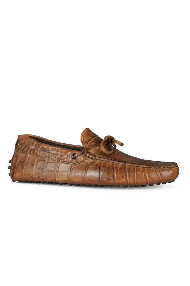 Tod's Crocodile-Effect Brown Leather Loafers