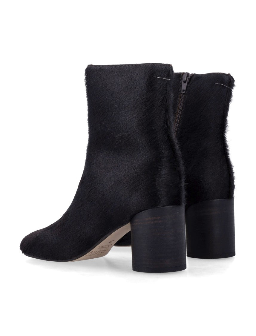 Mm6 By Maison Margiela Pony Hair Anatomic Boots With Squared Toe And Cylindrical Heel