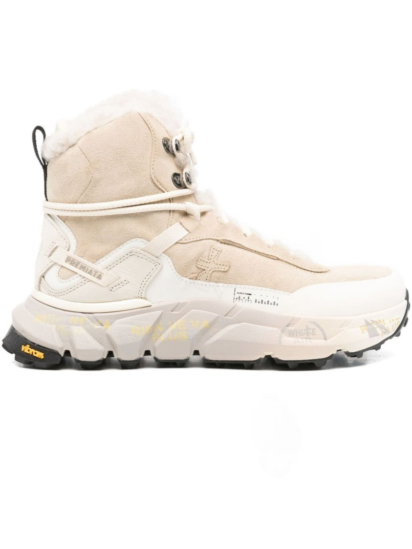 Premiata Beige High-Top Sneakers With Plush Shearling Lining