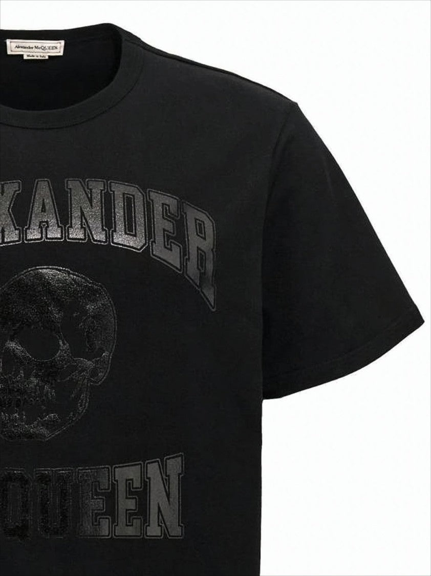 Alexander Mcqueen Short-Sleeved Cotton T-Shirt With Embossed Skull Design