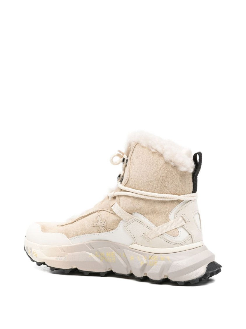 Premiata Beige High-Top Sneakers With Plush Shearling Lining