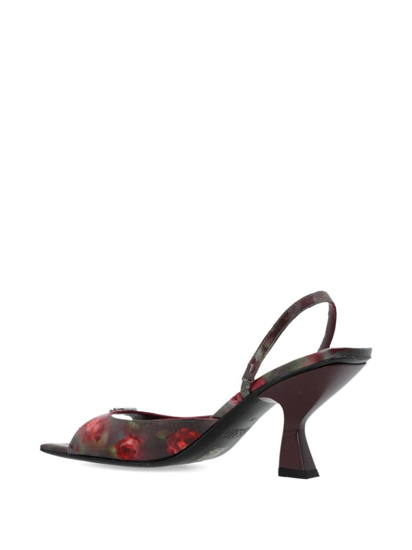 Diesel Multicolour Dark Red Floral Sculptured Sandals