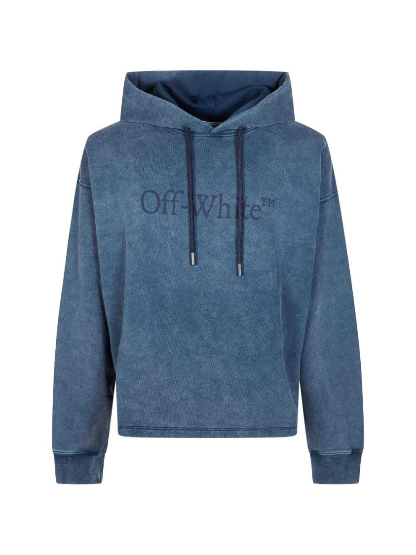 Off-White Blue Cotton Hoodie With Drawstring And Logo Detail