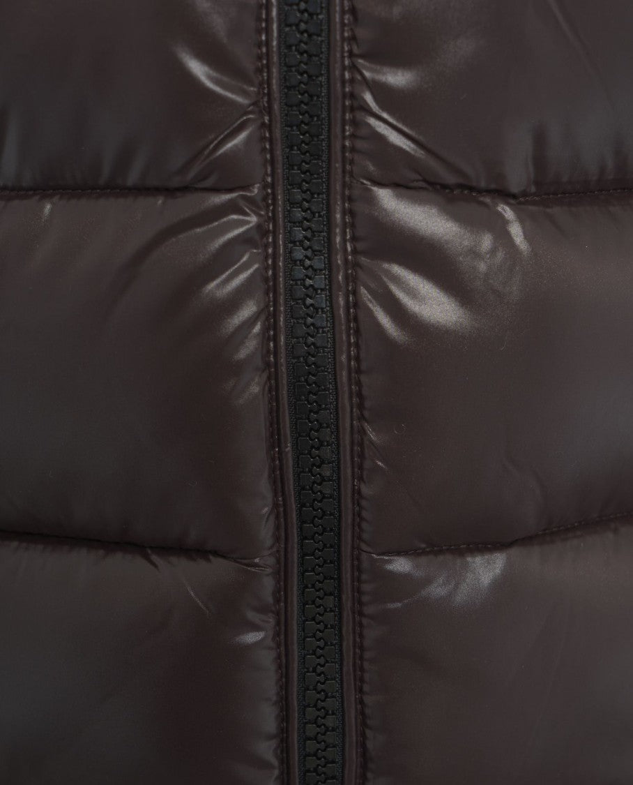 Save The Duck Shiny Brown Quilted Puffer Jacket With Fixed Hood