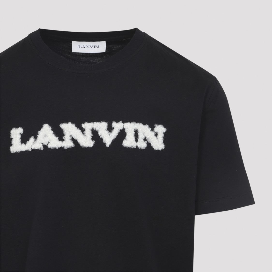 Lanvin Shearling Detail Black Cotton T-Shirt