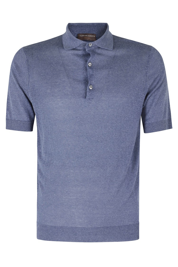 Filippo De Laurentiis Denim Micro-Braid Ribbed-Trim Silk-Blend Polo Shirt