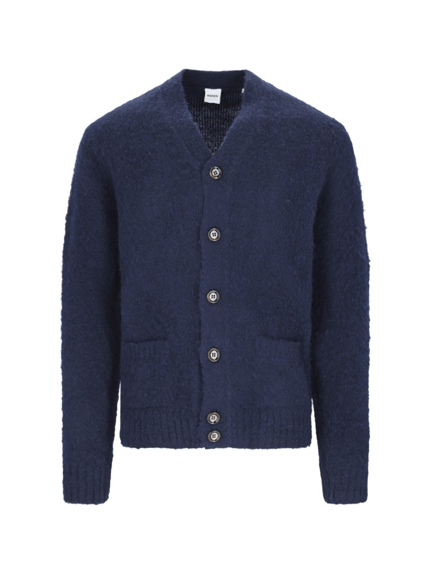 Aspesi Blue V-Neck Wool Cardigan
