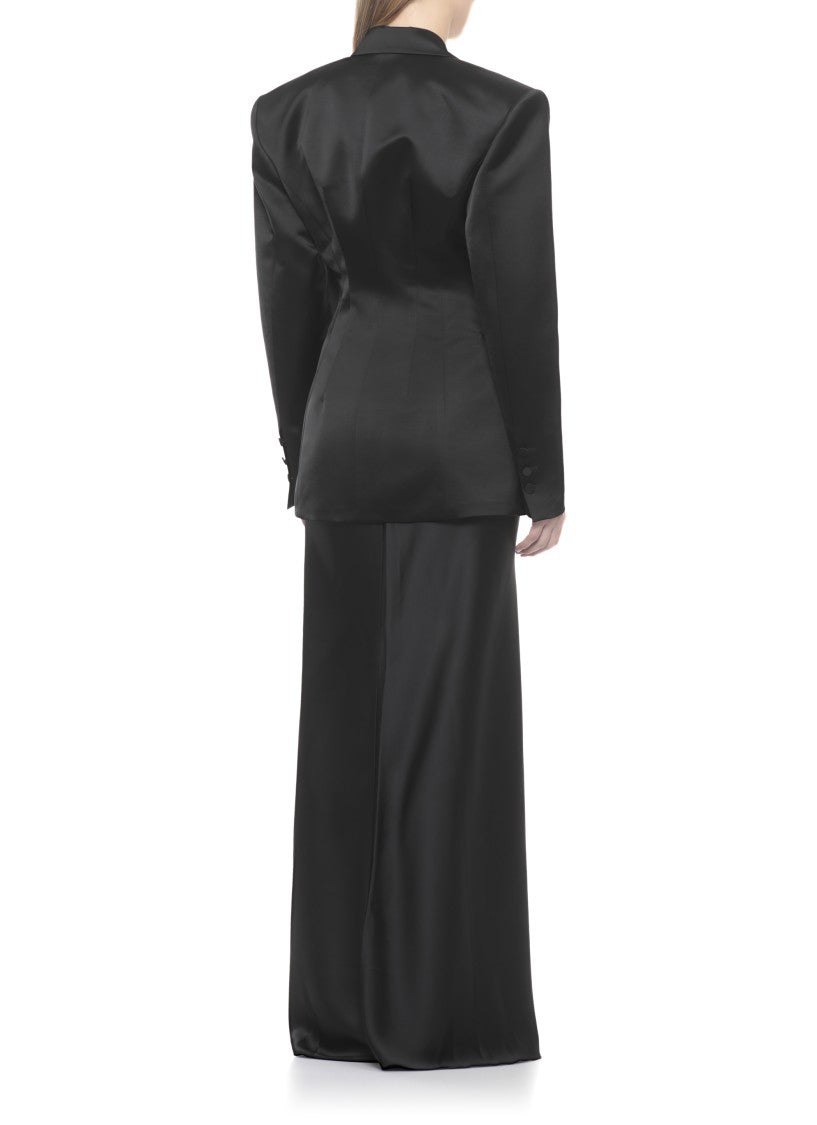 The Andamane Black Ottavia Satin Peak Lapel Blazer